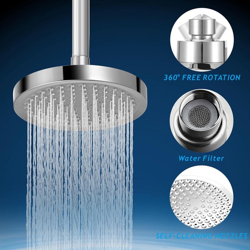 Nuodan High Pressure Rain Shower Head with 11'' Extension Arm - High Flow Rainfall Showerhead - Luxury Modern Look - Pressure Boosting(Round, Chrome) - Image 4